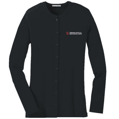 LM1008 | Black | Embroidered Strata - Women's Concept Stretch Button Front Cardigan Thumbnail