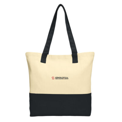 BG414 | Natural/Black | Embroidered Strata - Colorblock Cotton Tote Thumbnail